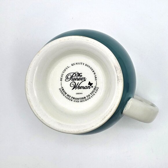 Pioneer Woman Flea Market Floral Turquoise Yellow Footed Stoneware Coffee Mug - Picture 6 of 9